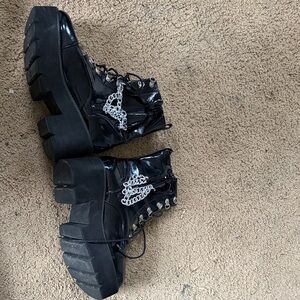 Black Platform Ankle Boots with Silver Accents